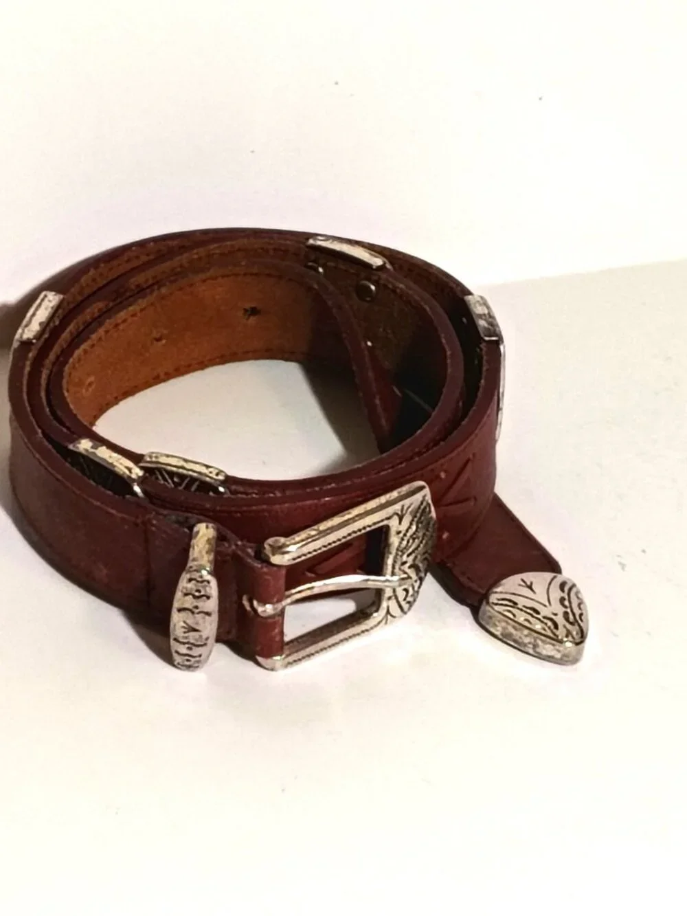 Latigo Western Concho Belt Full Grain Leather Brown Vintage Large Boho Festival - Picture 3 of 12